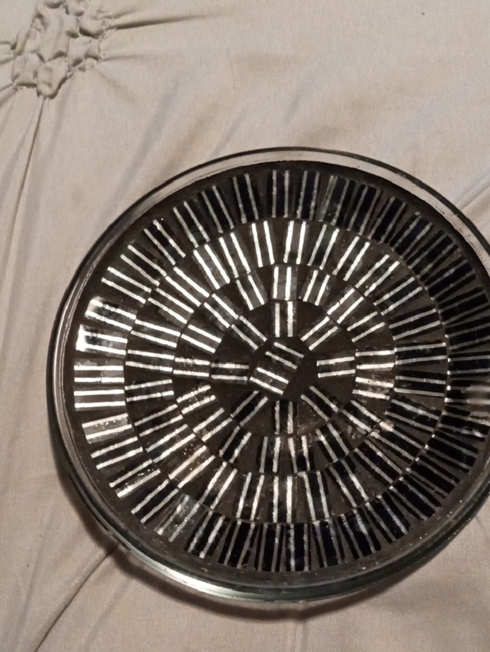 Round Decorative Glass Serving Platter - Black & Silver Radiant Design